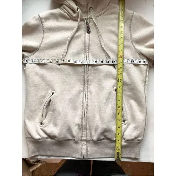 Green Tea Sweatshirt Zip-up Cream Jacket Lined Faux Fur Hooded Women’s Medium Co - Picture 6 of 10